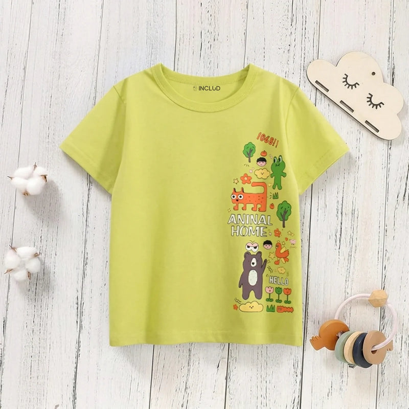 Boys Lime Green Animal Print Short Sleeve T-Shirt Tshirts Lime Green 1-2 Y