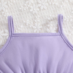Girls Purple Solid Blazer Shrug With Butterfly Applique Tulle Overlay Fit And Flared Dress Casual Dresses