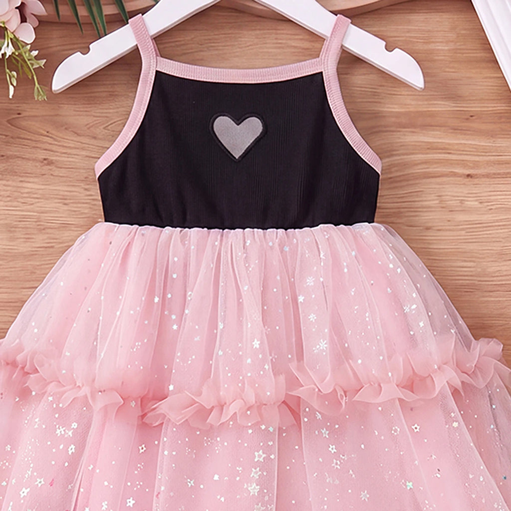 Girls Pink Heart Applique Sleeveless Fit & Flare Dress Casual Dresses