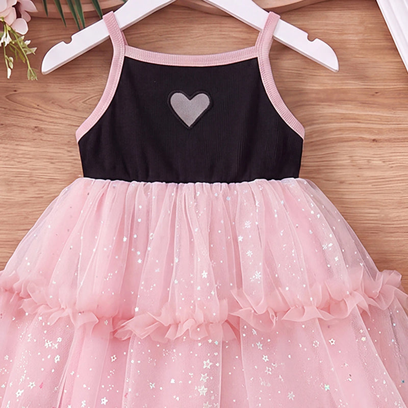 Girls Pink Heart Applique Sleeveless Fit & Flare Dress Casual Dresses