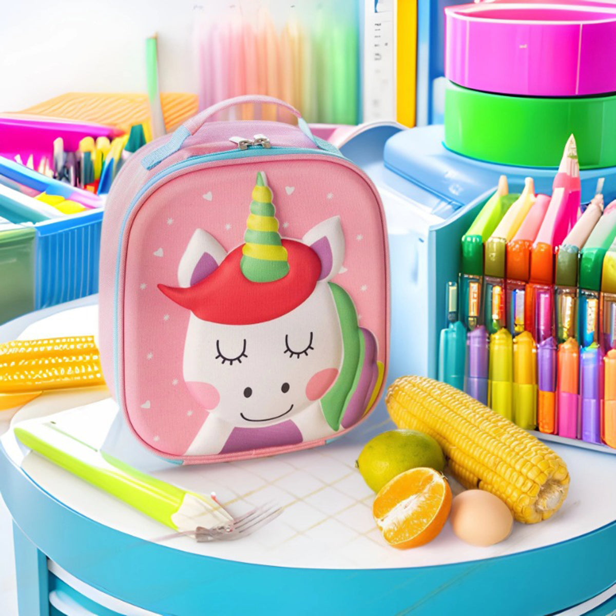 Kids Pink Unicorn Design Insulated Lunch Bag Trending Accessories Pink Onesize
