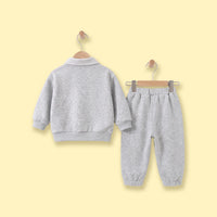 Boys Light Grey Alphanumeric Print Polo Sweatshirt & Joggers Sets 2 pc. Sets