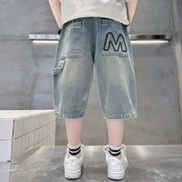 Boys Light Blue Embroidered Denim Shorts Shorts