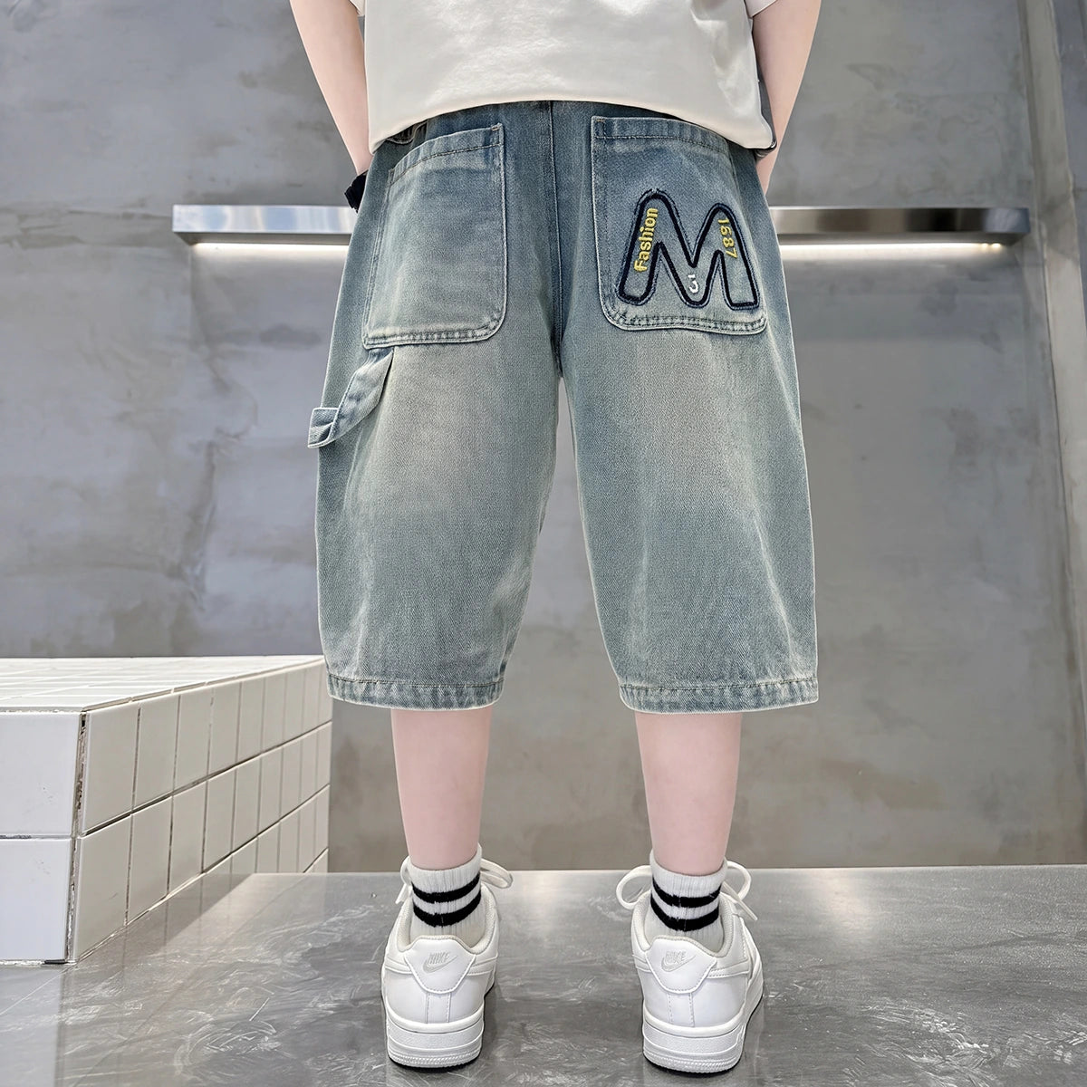 Boys Light Blue Embroidered Denim Shorts Shorts
