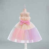 Girls Multicolor Sleeveless Tutu Partywear Dress With Back Bow Party Dresses