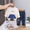 Boys White Typographic Printed Sweatshirt With Denim Pants Set Sets White 1-2 Y