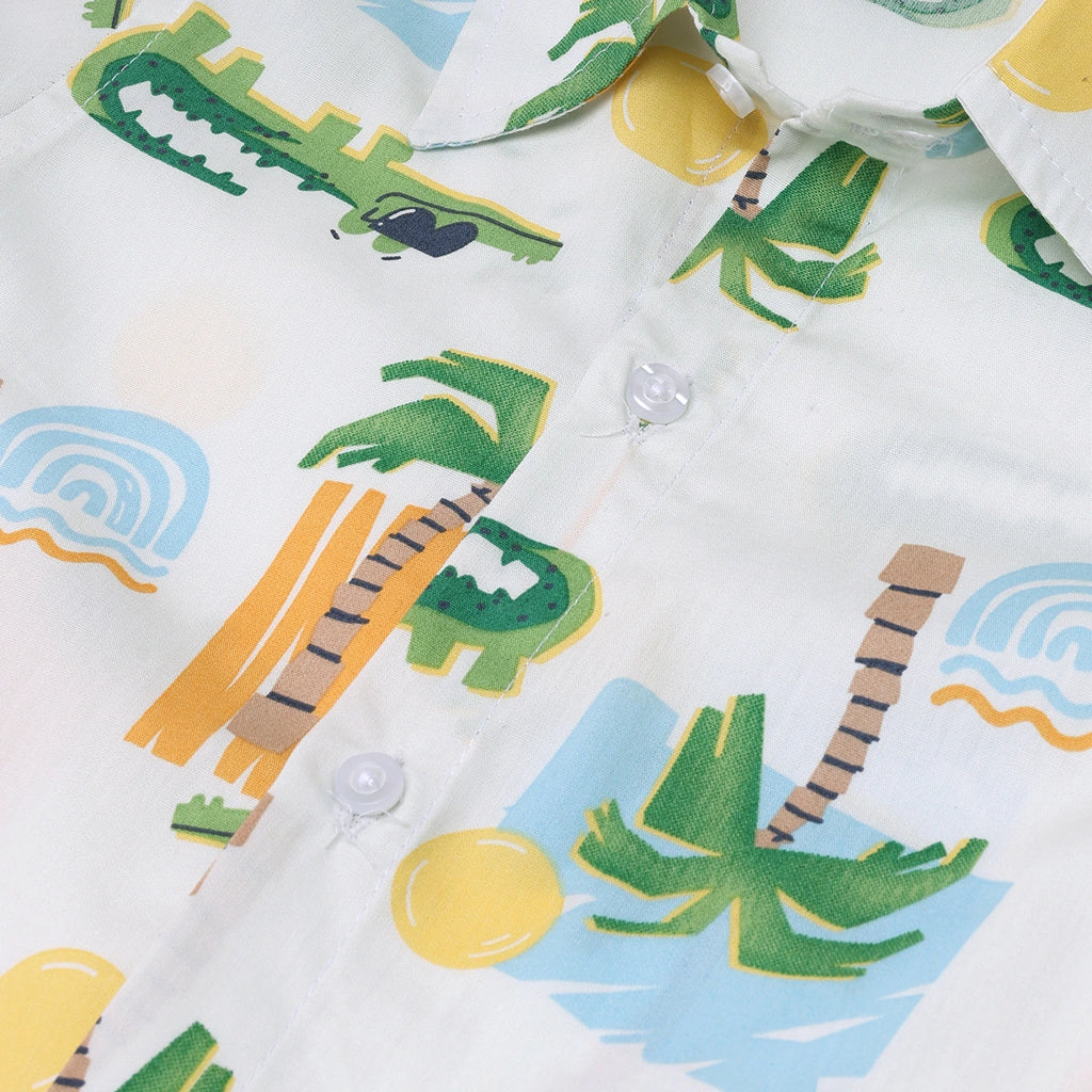 Boys White Tropical Print Shirt With Graphic T-Shirt And Elasticated Shorts Sets 3 pc. Sets