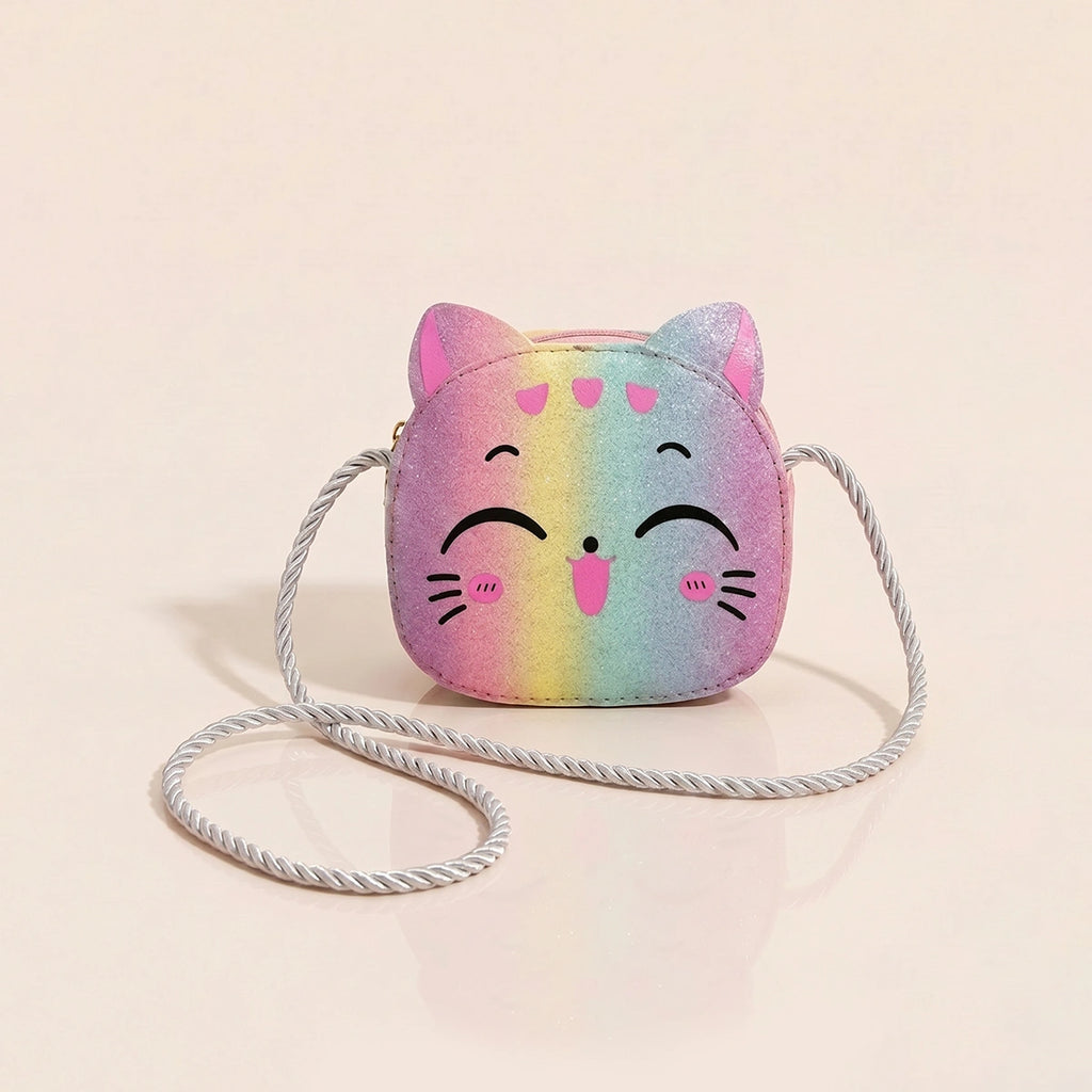 Girls Multicolor Cat Motif Glitter Print Sling Bag Sling Bags Multicolor Onesize
