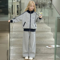 Girls Grey Zipper Jacket With Pant Sets Sets