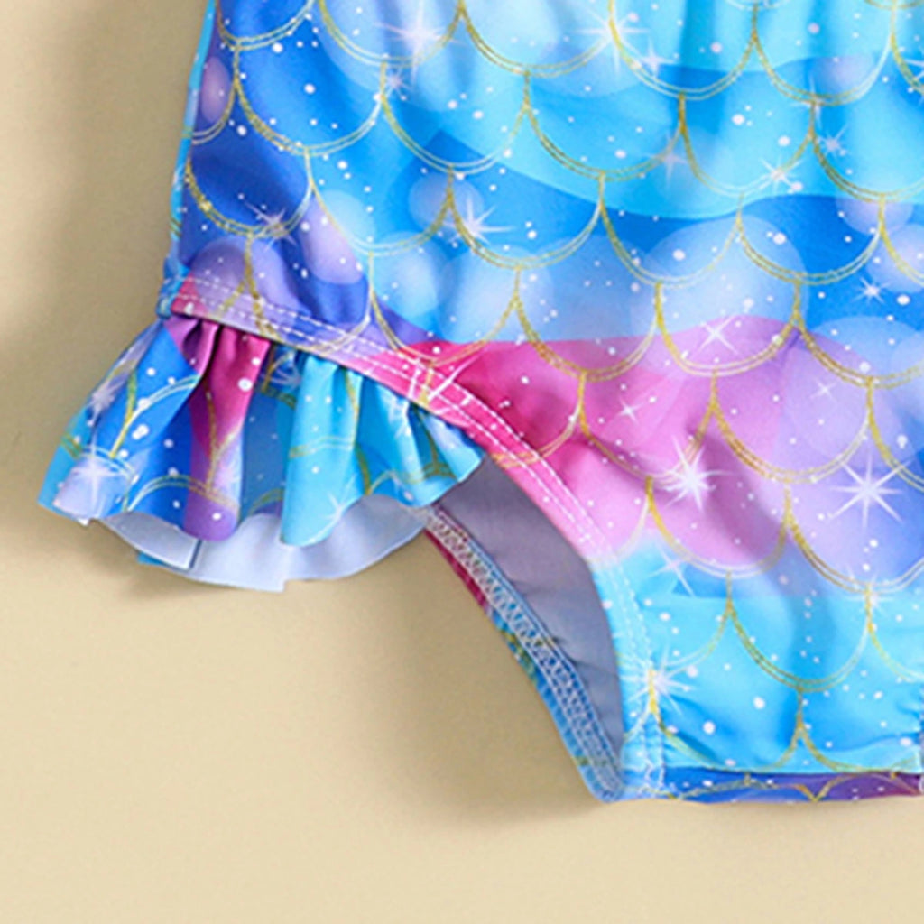 Girls Blue Abstract Printed top With Briefs Swimwear Sets Sets