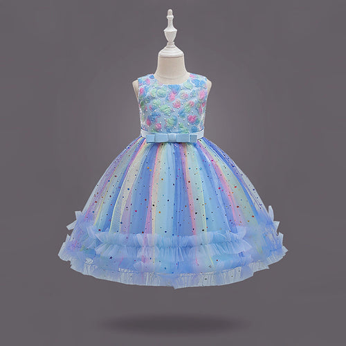 Girls Blue Heart Applique Fit & Flare Party Wear Dress Party Dresses Blue 1-2 Y