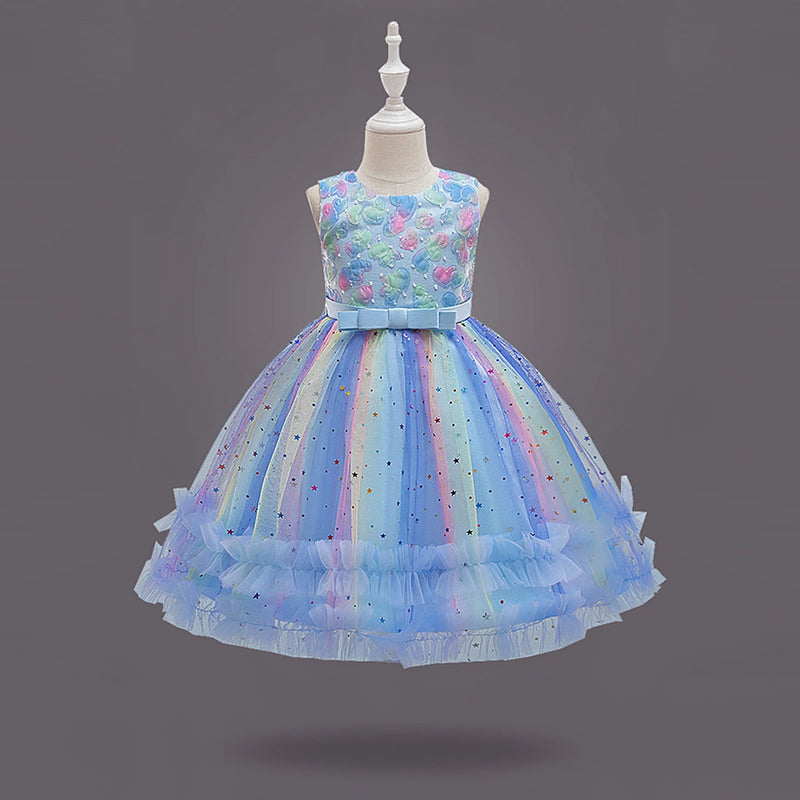 Girls Blue Heart Applique Fit & Flare Party Wear Dress Party Dresses Blue 1-2 Y