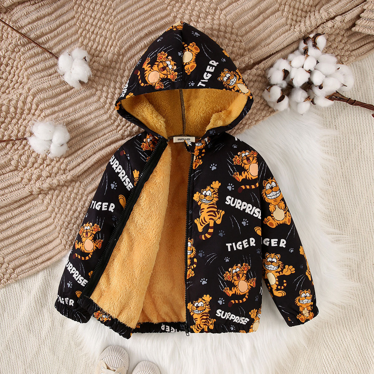 Boys Black Animal Print Hooded Jackets Coats & Jackets Black 3-4 Y