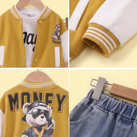 Boys Yellow Graphic Jacket With T-Shirt And Denim Pants Sets 3 pc. Sets