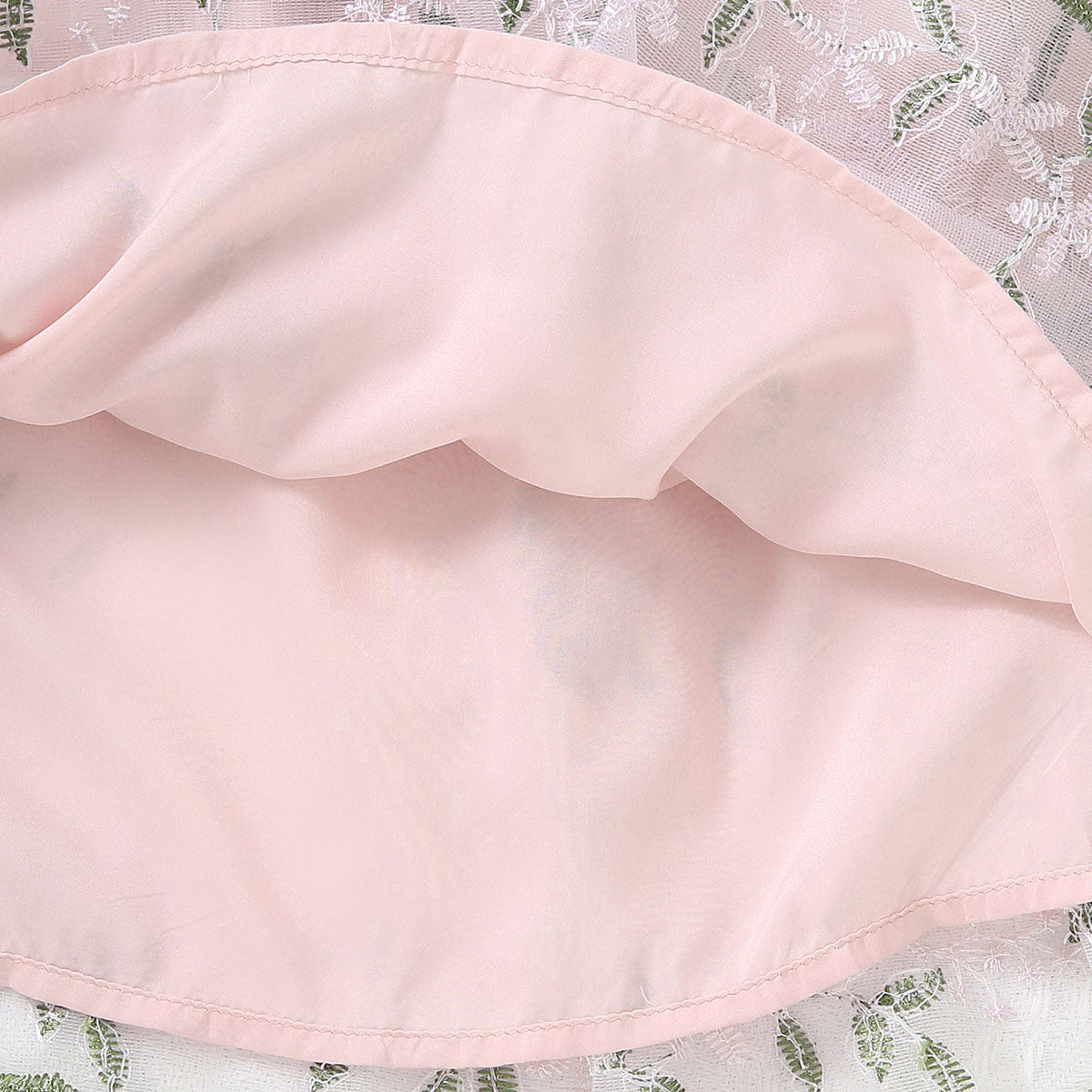 Girls Pink Shoulder Strap Crop Top With Floral Embroidered Skirt Set 2 pc. Sets