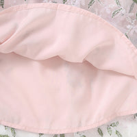 Girls Pink Shoulder Strap Crop Top With Floral Embroidered Skirt Set 2 pc. Sets