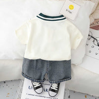 Boys Lion Applique Polo T-Shirt With Denim Shorts Set 2 pc. Sets   
