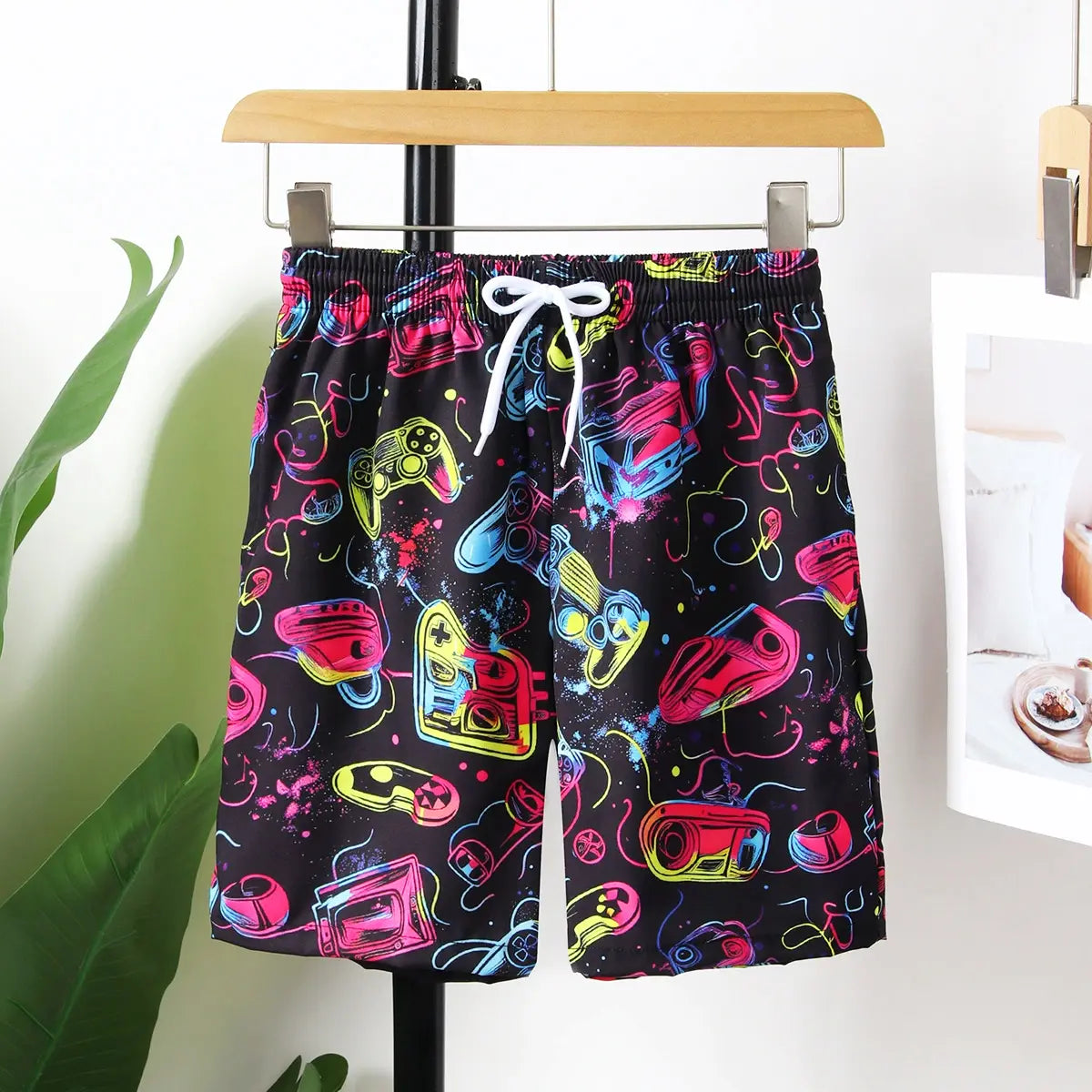 Boys Black Printed Shorts With Elasticated Waistband Shorts Black 7-8 Y