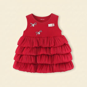 Girls Red Bow Tiered Ruffle Fit & Flare Dress Casual Dresses