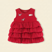 Girls Red Bow Tiered Ruffle Fit & Flare Dress Casual Dresses