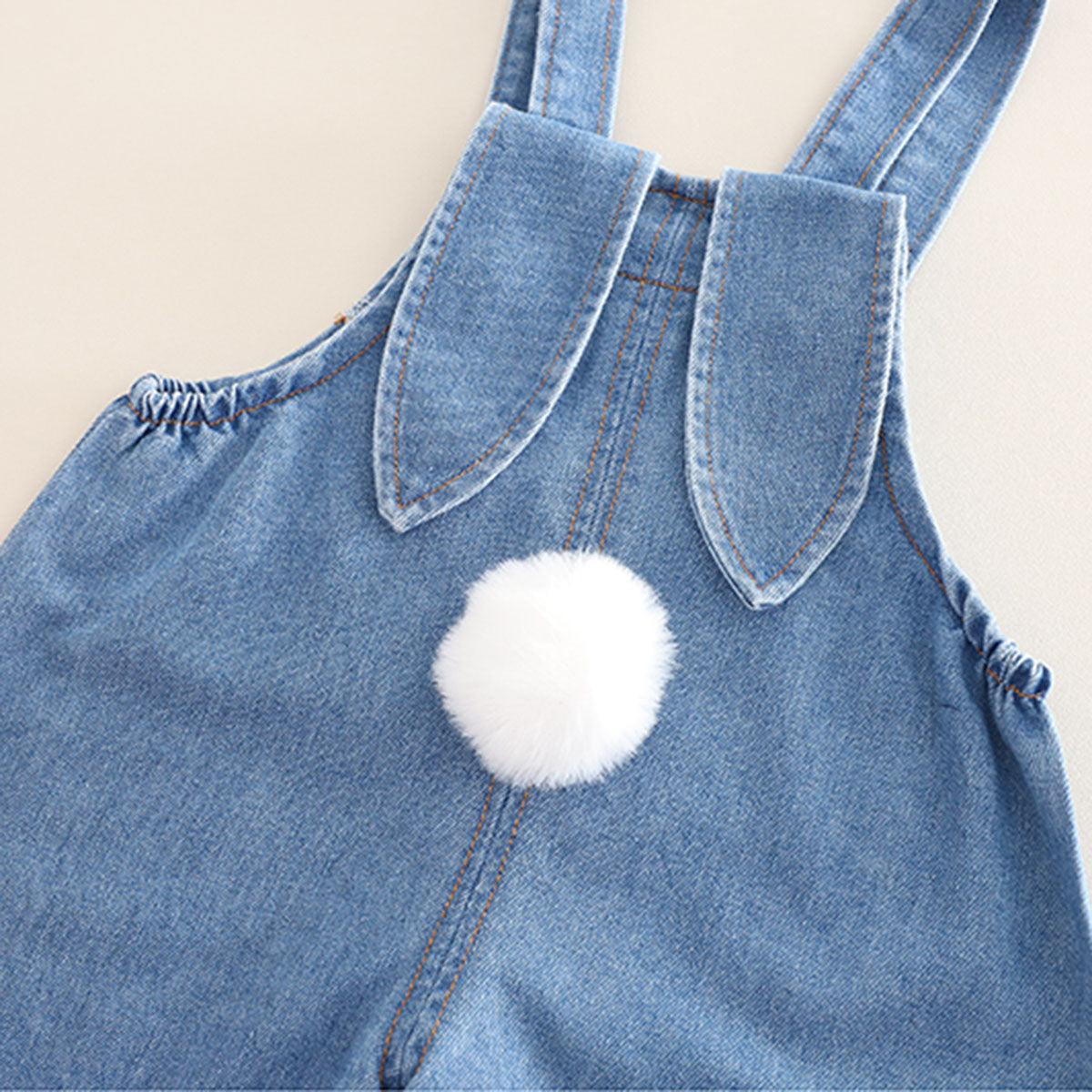 Girls Blue Polk Dot Printed Puff Sleeves Top With Denim Dungaree Set 2 pc. Sets