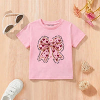 Girls Pink Bow Graphic Short Sleeve T-Shirt Tshirts Pink 2-3 Y