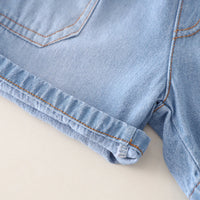 Boys Light Blue Checked Button-Down Shirt With Denim Shorts Set Sets