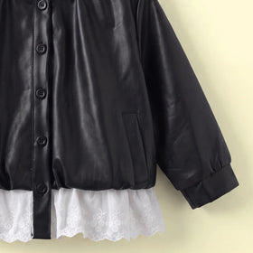 Girls Black Faux Leather Long Sleeve Jacket Coats & Jackets