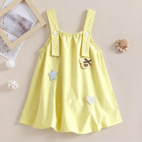 Girls Yellow Heart Applique Sleeveless Pinafore Dress Casual Dresses Yellow 1-2 Y