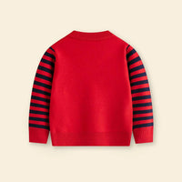 Boys Red Sweater With Self-Design Christmas Theme Patterns Sweaters & Cardigans