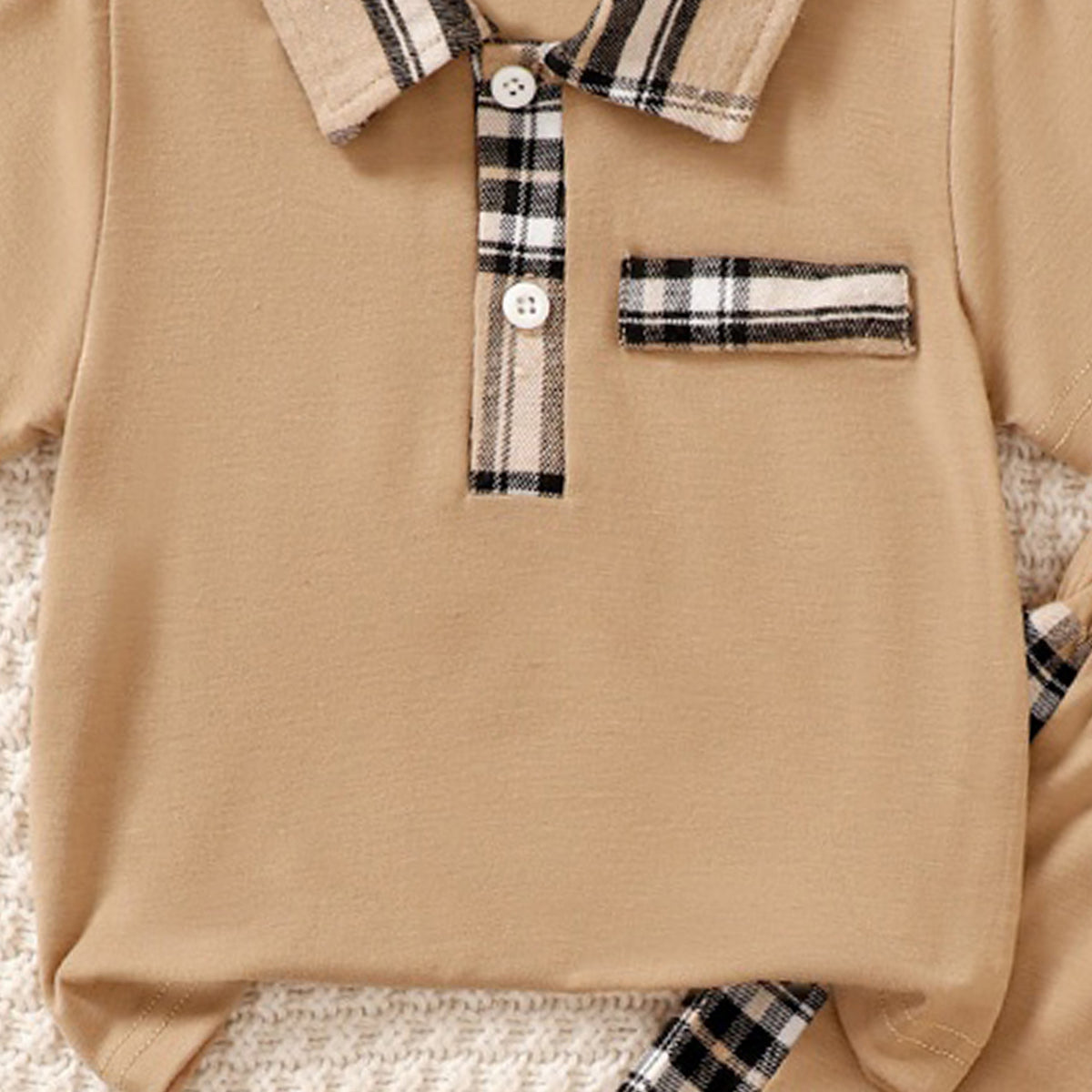 Boys Light Brown Checked Collar Polo T-Shirt With Shorts Set 2 pc. Sets