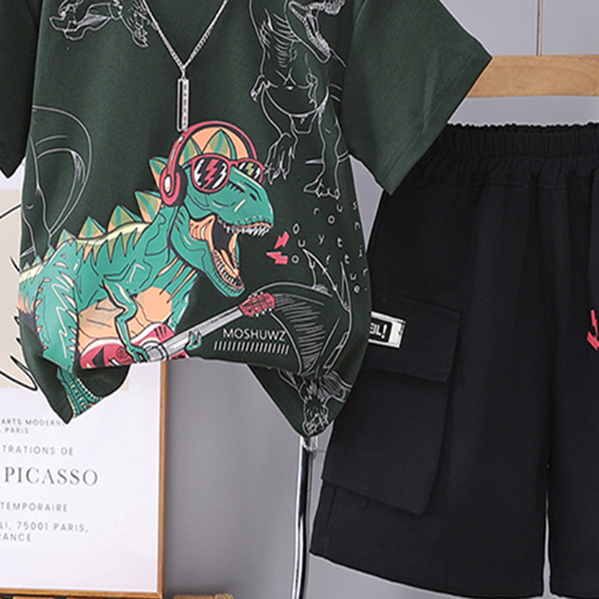 Boys Dinosaur Printed Green T-Shirt With Shorts Set 2 pc. Sets
