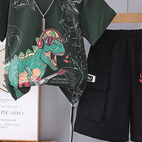 Boys Dinosaur Printed Green T-Shirt With Shorts Set 2 pc. Sets