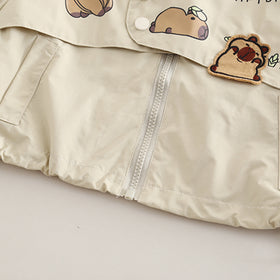 Boys Beige Capybara Printed Hooded Jacket With Joggers Set 2 pc. Sets