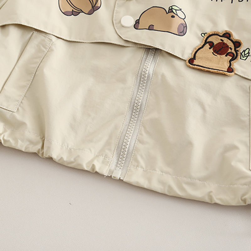 Boys Beige Capybara Printed Hooded Jacket With Joggers Set 2 pc. Sets