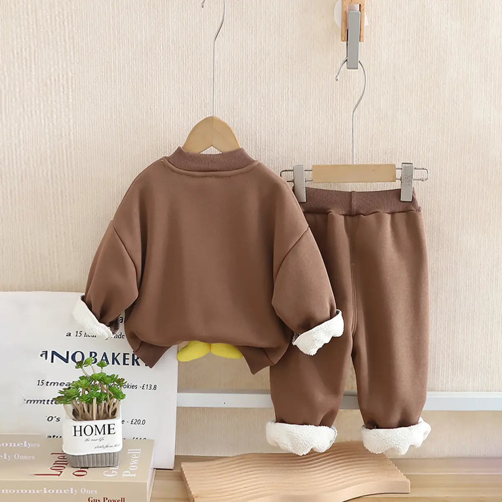 Girls Brown 3D Bear Applique Sweatshirt With Jogger Co-ord Sets Sets