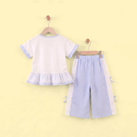 Girls White Graphic Short Sleeve Top With Pants Sets 2 pc. Sets