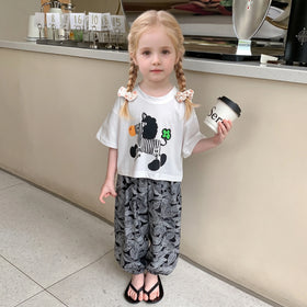 Girls White Short Sleeve Zebra Print T-Shirt With Pants Sets 2 pc. Sets