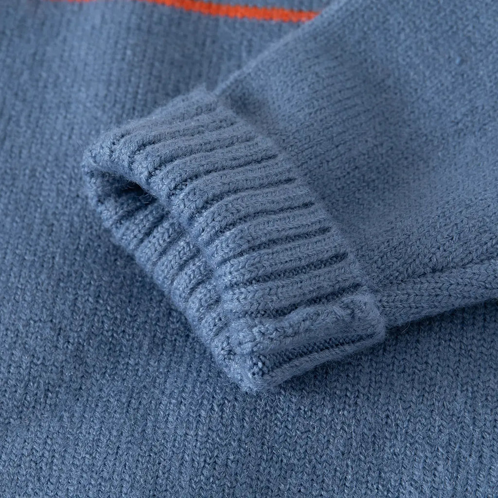 Boys Blue Polo Sweater With Self-Design Jacquard Pattern Sweaters & Cardigans