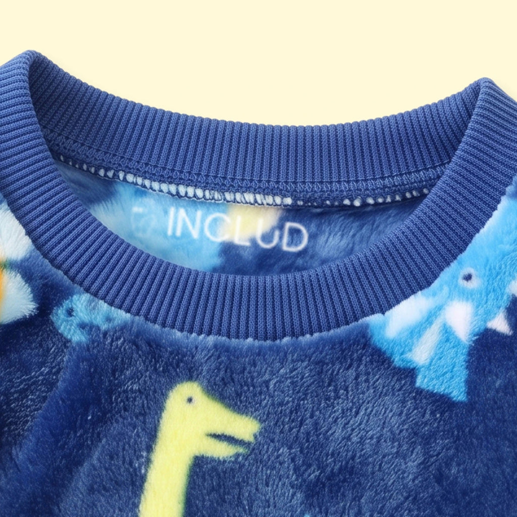 Boys Dark Blue Dinosaur Print Fleece Sweatshirt With Pants Sets 2 pc. Sets