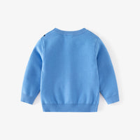 Boys Light Blue Regular Sweater With Self-Design Car Patterns Sweaters & Cardigans