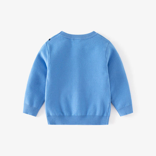 Boys Light Blue Regular Sweater With Self-Design Car Patterns Sweaters & Cardigans
