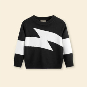 Boys Black Sweater With Self-Design Lightning Patterns Sweaters & Cardigans