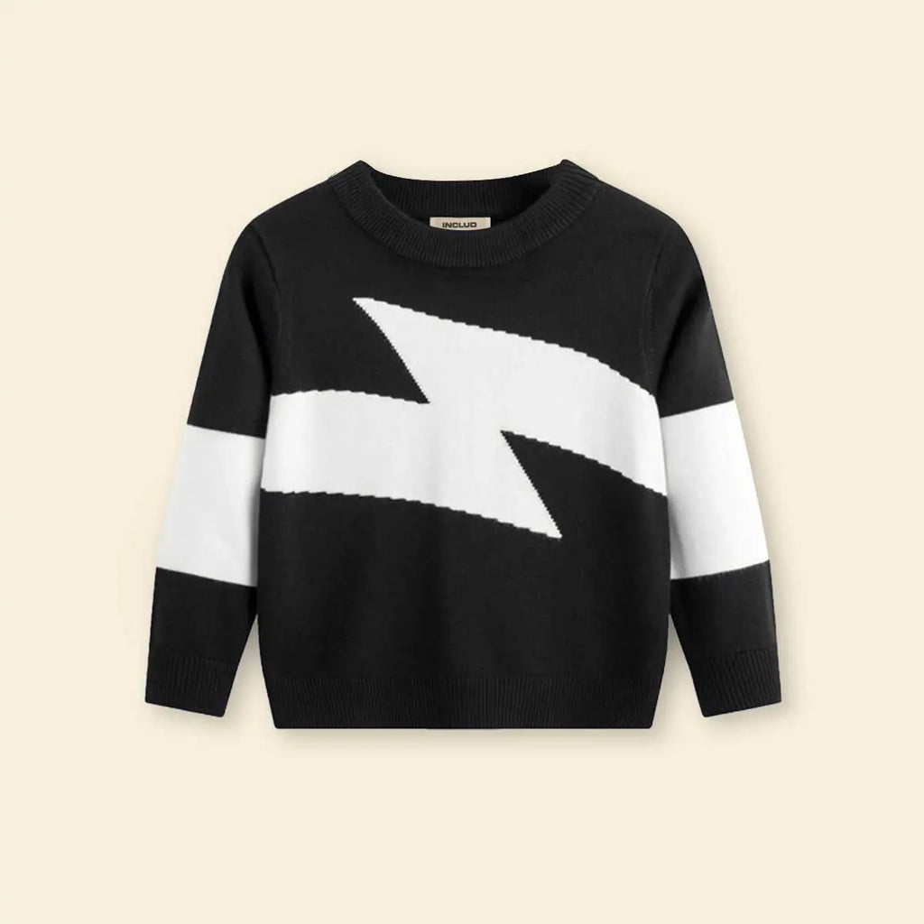 Boys Black Sweater With Self-Design Lightning Patterns Sweaters & Cardigans