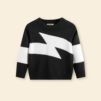 Boys Black Sweater With Self-Design Lightning Patterns Sweaters & Cardigans