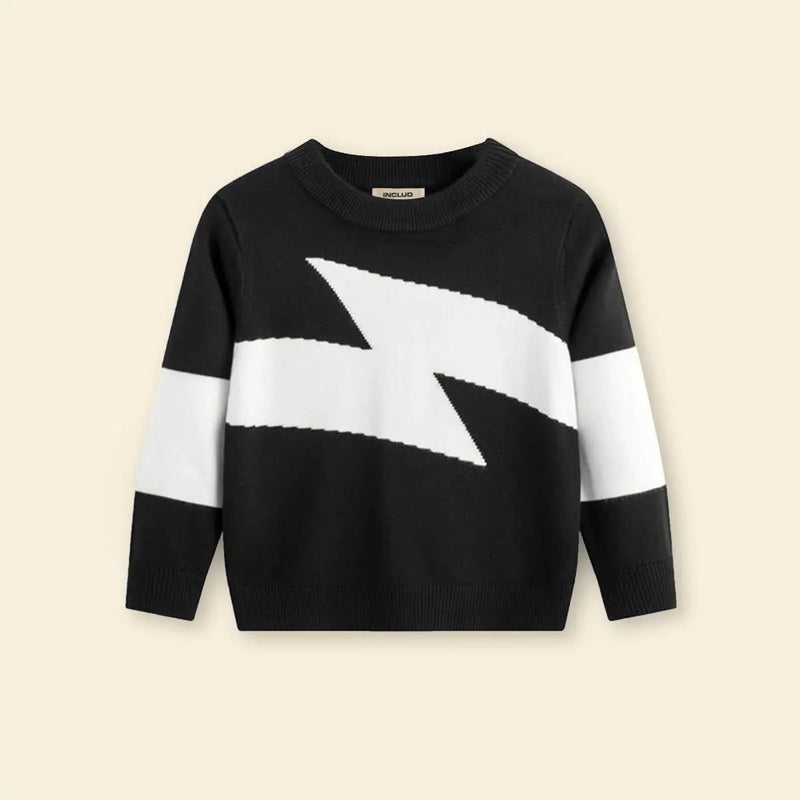 Boys Black Sweater With Self-Design Lightning Patterns Sweaters & Cardigans