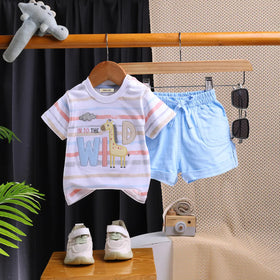 Boys Multicolor Stripes Short Sleeves T-Shirt With Shorts Sets Sets Multicolor 0-1 M