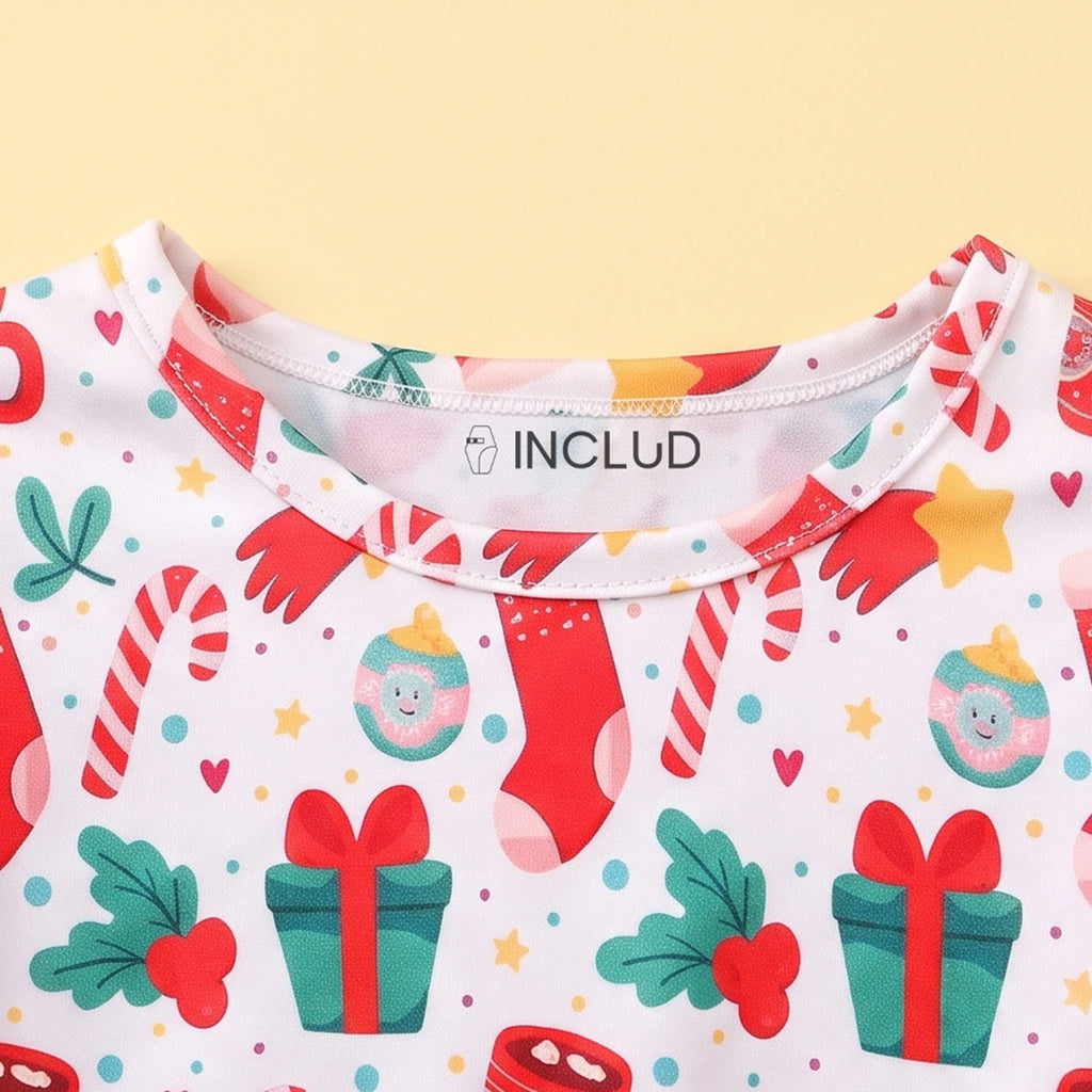 Girls Red Christmas Theme Printed Fit & Flare Dress Casual Dresses