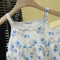 Girls White Floral Print Sleeveless Tiered Dress Casual Dresses