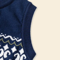 Girls Navy Blue Self-Design Argyle Pattern Button-up Cardigan Sweaters & Cardigans
